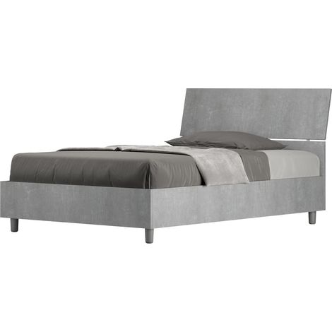 Letto 1 Piazza e Mezzo 120x190 cm con Rete e Contenitore Demas Testata Inclinata Cemento (1/5)