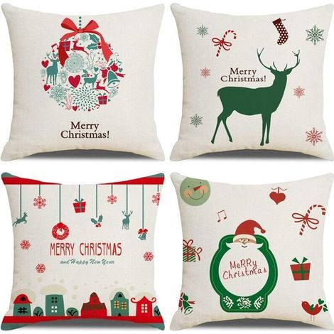 Housse De Coussin Noël, Lot de 4 Wapiti Noël Coton et Lin Décoratif Taie d'oreiller 45 x 45 cm (1/5)