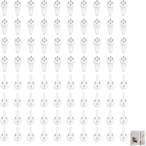 80 PCS Crochets Muraux Sans Percer Accroche Cadres Photo et Décorations Murales Accessoires en Plastique Blanc et Clous Acier Crochets Non-Traçants pour Murs Béton, Bois, Peints, et Portes (1/5)