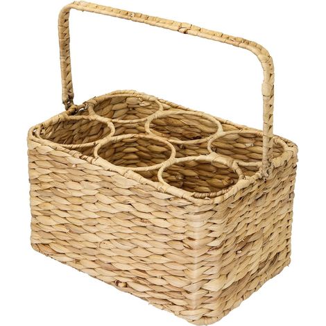 Porte-bouteilles pour 6 bouteilles, panier à bouteilles en jacinthe d’eau tressée, 32 x 22 x 18 cm (1/5)