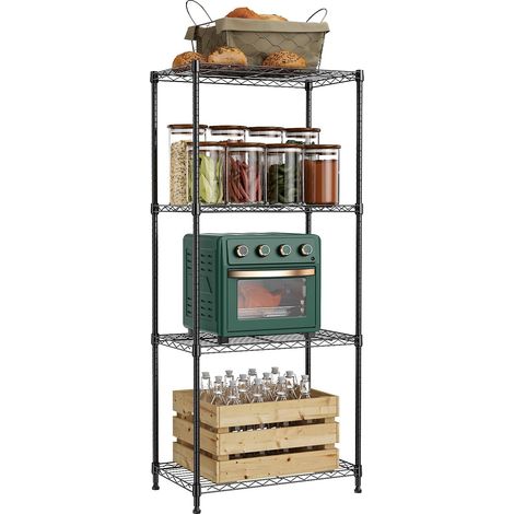 Étagère Métallique à 4 Étages, Capacité de Charge Totale 454 kg, Étagère de Rangement en Acier pour Garage, Cave, Cellier, Buanderie et Réserve, Noir Profond, 35×60×135,8 cm (1/5)