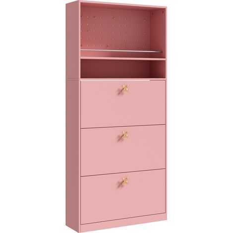 Mobile portascarpe salvaspazio rosa con 3 ante a ribalta e 2 vani a giorno, 80 x 24 x 178,5 cm (1/5)