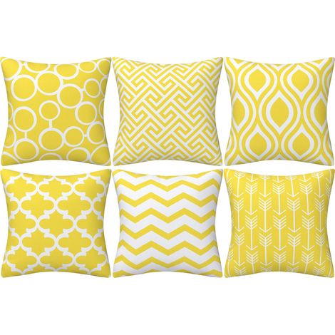 Ensemble de 6 Housses de Coussin Carré Double Face, 45 cm Longueur x 45 cm Largeur, Jaune (1/5)