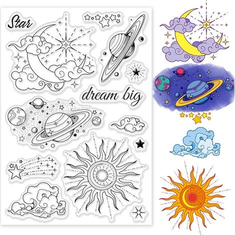 Planet Clear Stamps pour la Fabrication de Cartes Universe Star Silicone Stamp Dream Big pour DIY Scrap-Booking Décoration Album Artisanat (1/5)