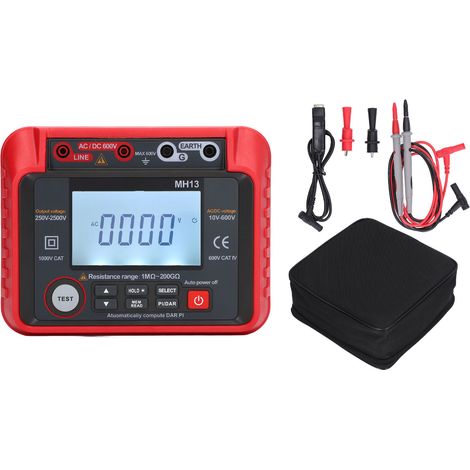 Testeur de résistance d'isolement, mesure précise de tension AC/DC, décharge automatique, ohmmètre rouge pour diagnostic électrique professionnel (1/5)