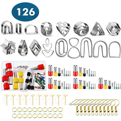 Emporte-pièces pour pâte polymère (126 pièces) : moules en acier inoxydable (36 formes différentes) et 40 emporte-pièces ronds. Idéal pour la création de bijoux, la céramique artisanale et la gravure (1/5)