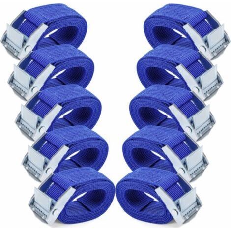 Sangles d'arrimage 1M - 10 Pièces Sangle Cliquet avec Boucles à Came Alliage Antirouille Réglable à Dégagement Rapide Sangle Arrimage pour Transport de Vélo Moto Bagage-Bleu