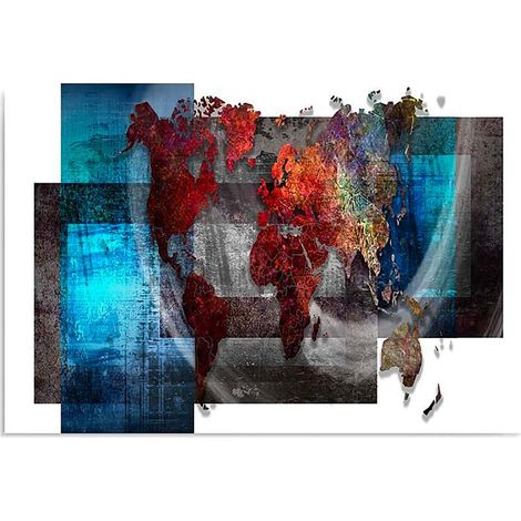 Tableau bois la composition d'une carte du monde - 100 x 70 cm (1/5)