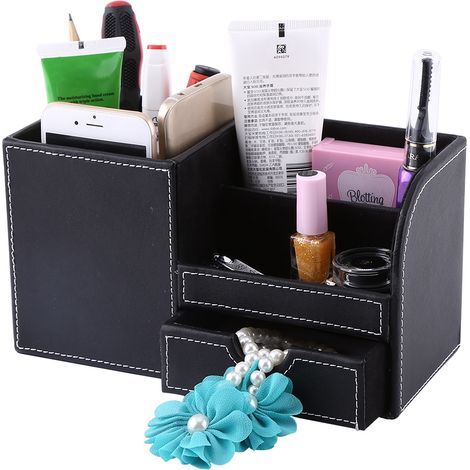 1 Porte-stylos en bois et cuir, boîte de rangement multifonction pour bureau, organiseur de bureau pour stylos et crayons