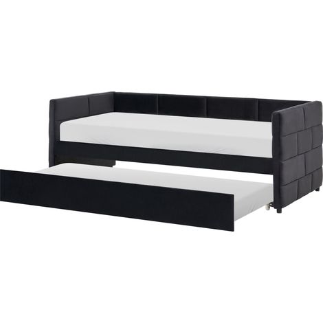 Trundle Bed Frame Black Velvet EU Velvet Single Size 3ft Slatted Frame Tufted Glam CHAVONNE (1/5)