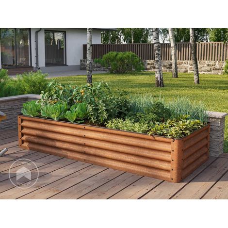 GFP Primeyard LUCA Huero urbano de acero corten 158x75x35 cm: Huerto resistente con aspecto de óxido natural y protección segura en las esquinas, apta para todo el año. (1/3)