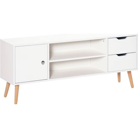 Meuble, 2 étagères, 2 tiroirs, blanc, 120 × 28 × 44 cm, 17 kg (1/5)