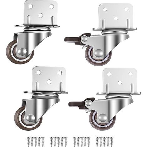 Lot de 4 petites roulettes pivotantes pour meubles, 25 mm avec frein, plaque de montage en L (25 mm) (1/5)