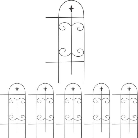 Bordure de Jardin métal, HxL par pièce: 81 x 38 cm, clôture à Planter, extérieur, 6 éléments Ornements, Noir (1/5)