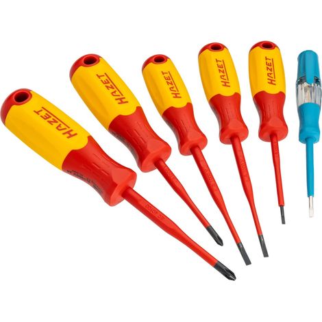 Hazet Hochvolt Elektriker Schraubendreher Satz, schutzisoliert, Schlitz Profil, Kreuzschlitz Profil PH, 6-tlg., 0,4 x 2,5 - 0,8 x 4 mm, PH1, PH2 (1/3)