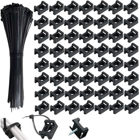 100 x 10 x 15 mm Saddle Type Cable Tie Holder with 100 Self Locking Cable Ties Screw Cable Holder for Cable Management (1/5)