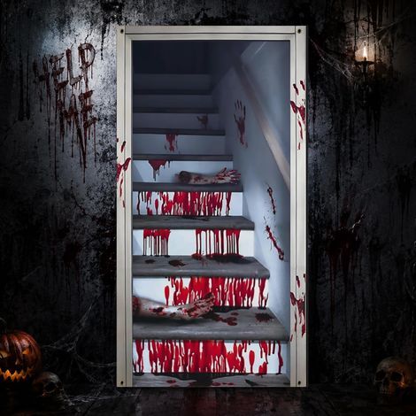 Rideau de porte Halloween 180 x 90 cm avec effet sanglant (1/5)