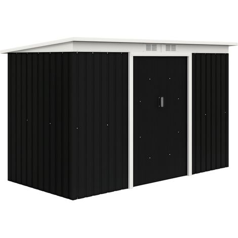 Casetta da giardino 280 x 130 x 172 cm porta attrezzi salvaspazio 2 porte scorrevoli moderna in acciaio zincato nero 210004038