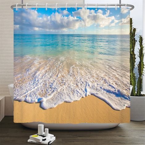 Tenda da doccia con paesaggio marino 3D, tenda da bagno con mare mediterraneo, tessuto impermeabile decorativo, tenda da bagno, L300xH180cm