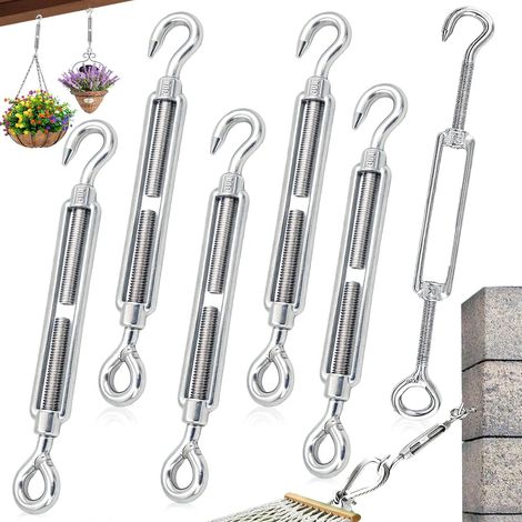 6-teiliges Set Spannschlösser aus Edelstahl 304, Edelstahl-Spannschlösser mit Haken und Öse, Zubehör zum Spannen von Drahtseilen und Wäscheleinen (1/5)