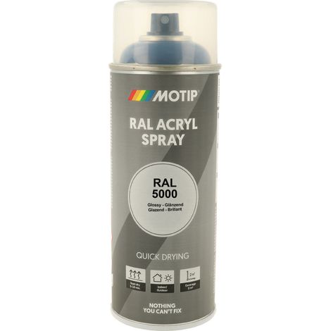 PEINTURE SECHAGE RAPIDE RAL ACRYL RAL5000 BRILLANT AEROSOL 400ML MOTIP