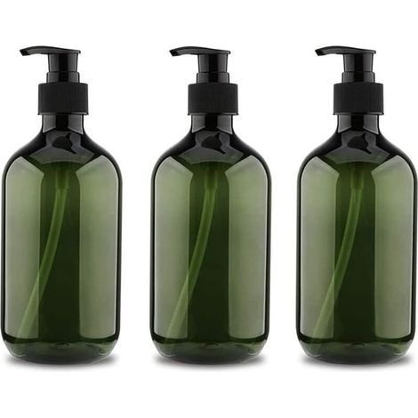 Lot de 3 flacons pompe 500ml – Distributeurs de savon rechargeables – Conception étanche – Pompe anti-goutte – Plastique PET durable - 5ooml (1/5)