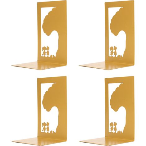 Lot de 4 serre-livres fins métalliques creux robustes avec mousse antidérapante, support de rangement pour étagère bureau, style simple enfance. (1/5)