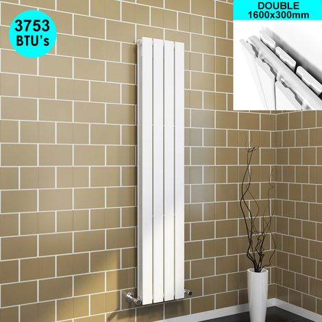 ELEGANT White Vertical Column Radiator Rads Double Flat Panel Designer Bathroom Radiators 1600 x 300 mm (1/5)
