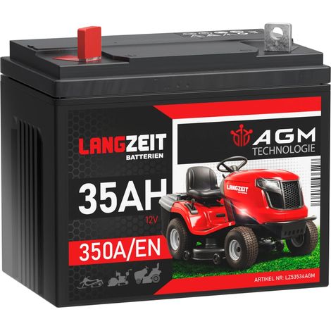 Batteria LANGZEIT 12V 35Ah AGM per trattorini da giardino – Formato U1L (terminali invertiti), senza manutenzione, elevata potenza di avviamento, ideale per trattorini rasaerba. (1/5)