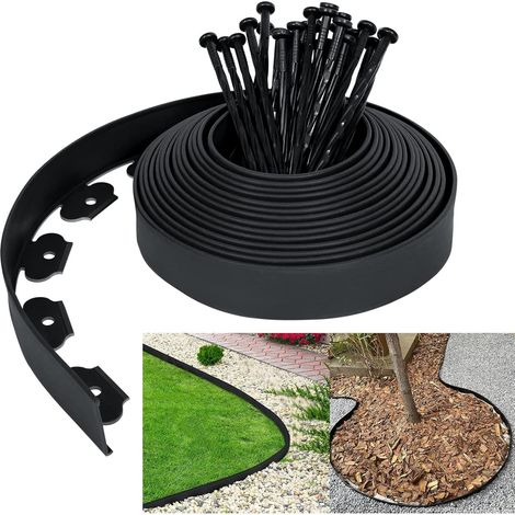 Bordure de jardin en plastique de 10 m - Bordure flexible avec 30 piquets d'ancrage - Bordure décorative (1/5)