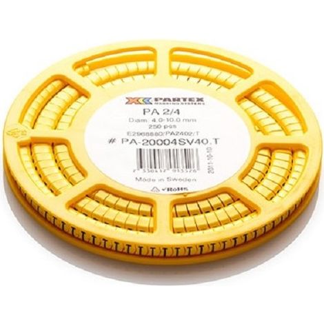 Partex PA-20004SV40.9 – 250 x Marqueurs de Cébles PA 2/4 – Buchstabe „9“ – Durchmesser 4–10 mm – Gelb