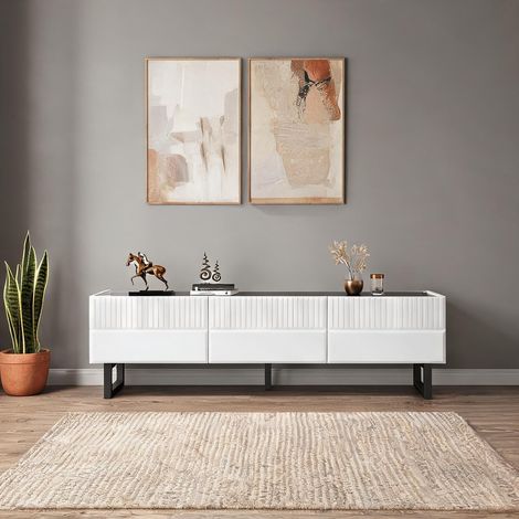 Meuble TV bas noir et blanc 170 x 35 x 47 cm en panneaux (1/5)