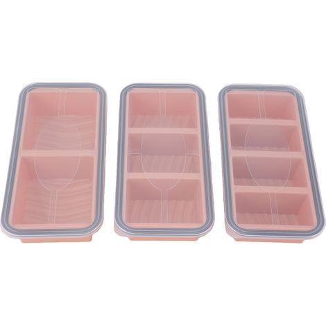 Moule de congélateur en Silicone avec couvercles, plateau de Cubes de soupe divisés pour réfrigérateur, Organization du stockage des aliments, rose clair 3 pièces (1/5)