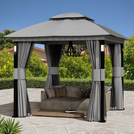 Modern Shade Pavillon 2.5x2.5m Metallrahmen Wasserdicht Stabil Pop Up Faltpavillon mit 4 LED-Lichter & Doppeldach Tragetasche, Grau (1/5)