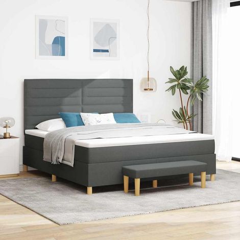 vidaXL Cama tipo Box Spring con cabecera Gris oscuro 200 x 180 cm tela (1/5)