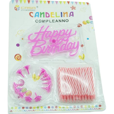 Candeline scritta happy birthday rosa torta festa party compleanno 61593