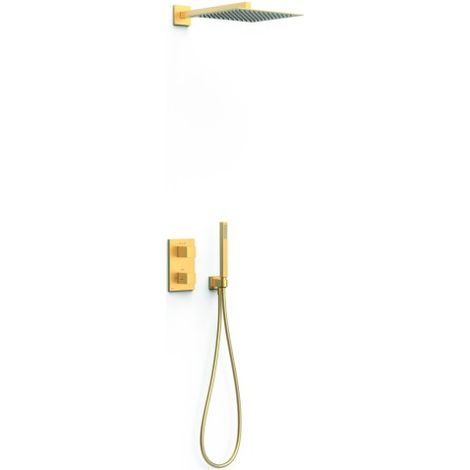 Kit robinet thermostatique encastré 2 voies pour douche Therm-box Or Mat 24K - TRES 00635004OM
