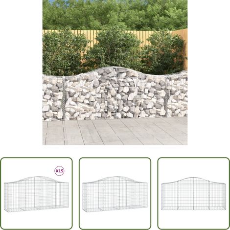 Schalldämmung -  Gabionen mit Hochbogen 15 Stk. 200x50x80/100cm Verzinktes Eisen (1/5)