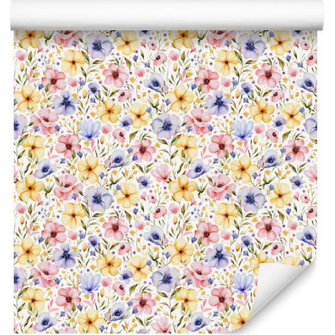 Papier peint fleuri crème et gris clair pour salon et chambre 50x1000 cm (1/5)