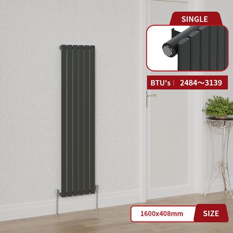 Warmehaus Anthracite Single Flat Panel Vertical Radiator 1600x408mm (1/5)