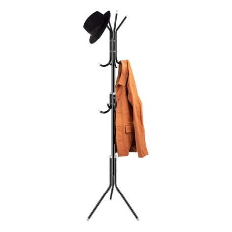 Porte-Manteaux Noir en Métal avec 12 Crochets pour Manteaux, Chapeaux, Sacs, 45 x 175 cm