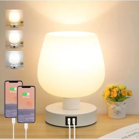 Lampe De Table - Abat-jour En Verre Opale - Pour Chambre Salon Table De Chevet - 1 Pièce