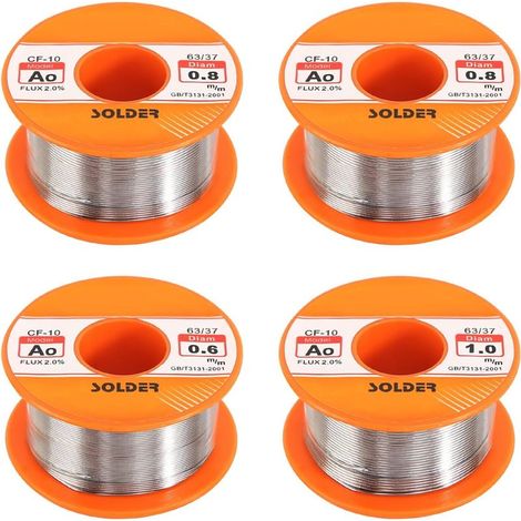 Fil à souder 4 rouleaux 50g – Étain électrolytique avec flux intégré – Diamètres 0,6/0,8/1 mm – Pour soudures électroniques (1/5)