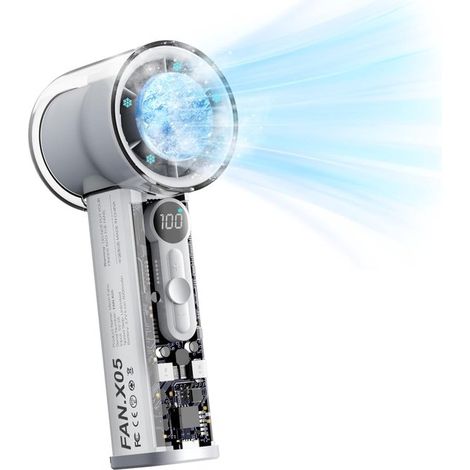 Ventilador turbo manual portátil con enfriador de hielo,1-100 velocidades,aire acondicionado de bolsillo recargable con pantalla digital,blanco (1/2)