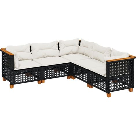 vidaXL Set Divani da Giardino 5 pz con Cuscini in Polyrattan Nero