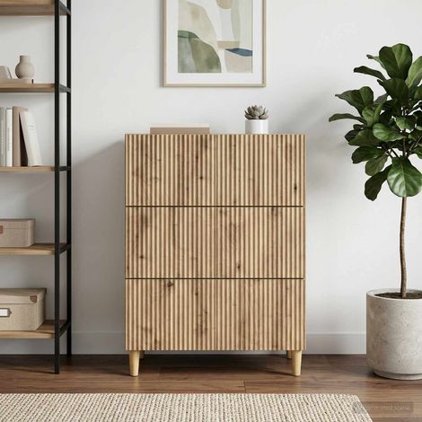 Commode à 3 tiroirs en bois d’ingénierie, chêne artisanal, 66 x 34,5 x 90 cm - PANGIVO (1/5)