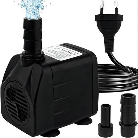 Mini pompe à eau (600 L/h, 8 W), pompe d'aquarium ultra-silencieuse avec moyeu haut, câble d'alimentation de 1,5 m, 2 buses pour (1/4)