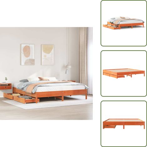 Massivholzbett ohne Matratze Wachsbraun 200x200 Kiefernholz - Bettgestell - Bettgestelle - Schlafzimmermöbel - Schlafzimmerbett (1/5)