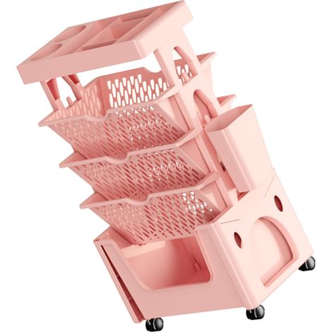 Chariot de rangement mobile à roulettes 5 étages grande capacité résistance charge étagère roulante plastique cuisine bureau rose sakura (1/3)