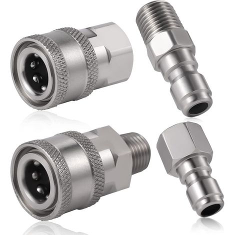 4Pcs Pressure Washer Coupler, 1/4 Inch NPT Stainless Steel Quick Connector Male Female Pressure Washer Accessories with Internal External Thread (Silver) (1/5)